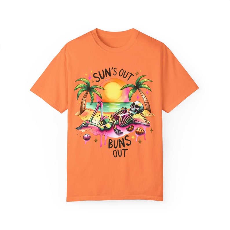 Zonnen uit broodjes uit tshirt, strand Vibes tshirt, Snarky skelet tshirt, comfort kleuren tshirt, trendy zomer shirt, Vacay Vibes, zomer tshirt afbeelding 4