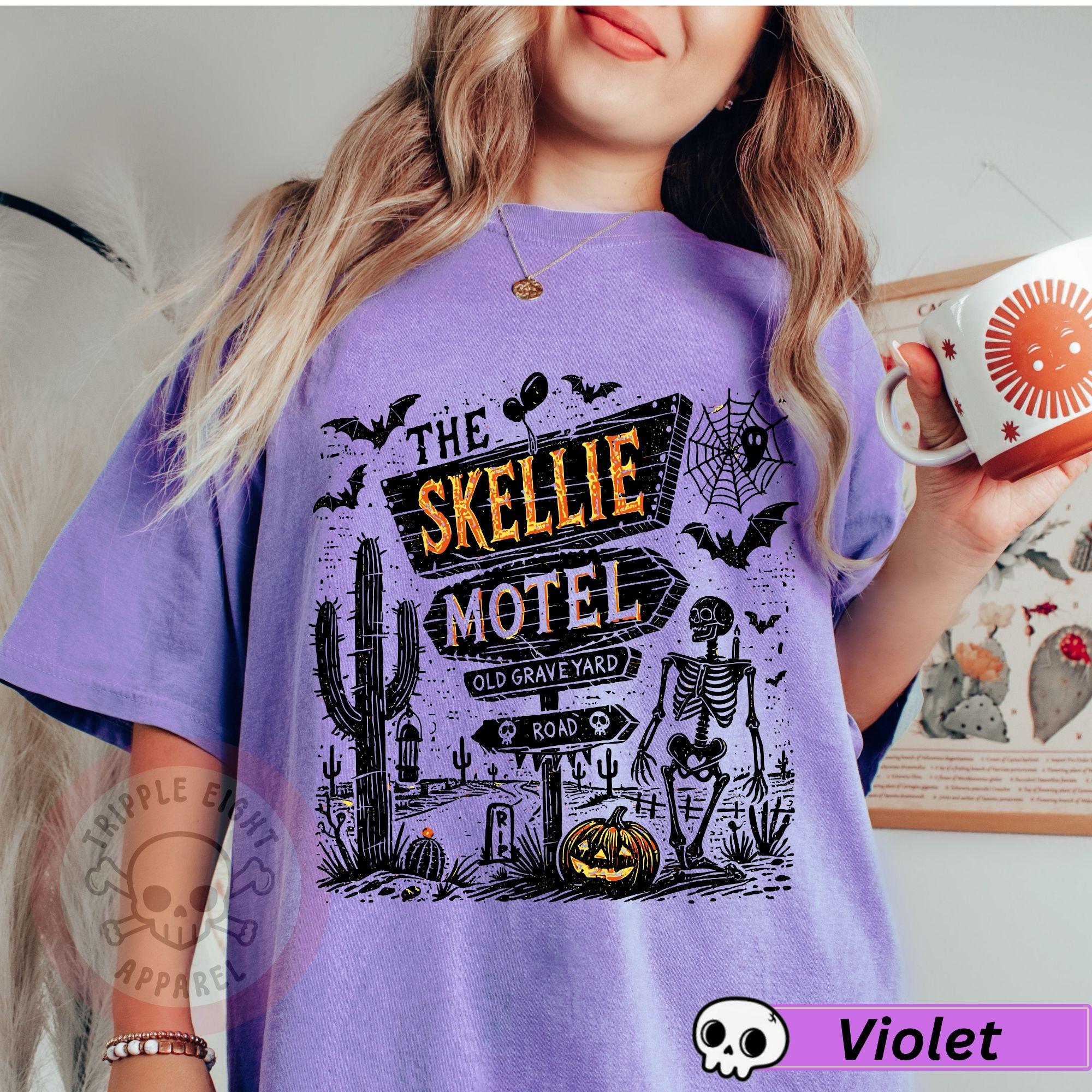 Skellie Motel Funny Halloween Tshirt, Funny Skeleton Halloween Fall Tee, Halloween Humor Vintage, Trendy Halloween Shirt, Trendy Skeleton