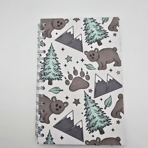 Cute Bear & Mountain Forest Handmade Notebook – Nature-Inspired Journal, Woodland Sketchbook, Adventure Gift