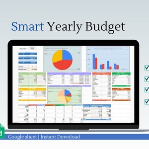 Yearly Budget Spreadsheet for Google sheets, Budget Planner, Budget Tracker, Expenses Tracker, Earnings Tracker, Bank Account Balance