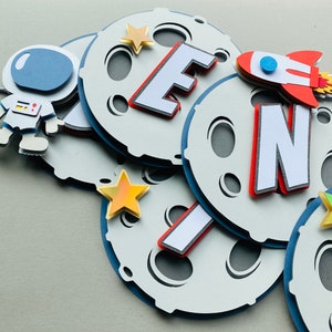 Space Birthday Party Decorations. Space theme cake topper, banner, 3D Number, Banner, hats, plate, cake topper, cupcakes topper.Space theme.