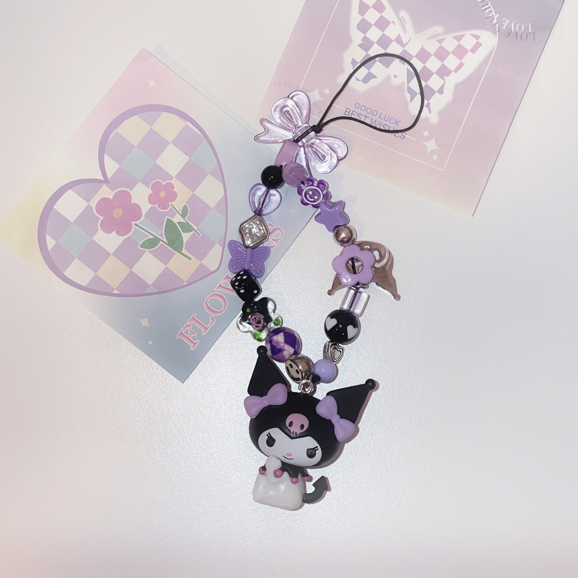 Kawaii Kuromi Beaded Phone Charm Anime Phone Strap Cute Etsy