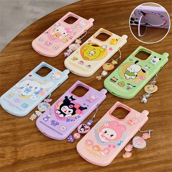 Coque iPhone Hello Kitty Kuromi Cinnamoroll MyMelody Pompom, miroir kawaii, personnage anime Kawaii pour iPhone Y2K 2000 style de téléphone