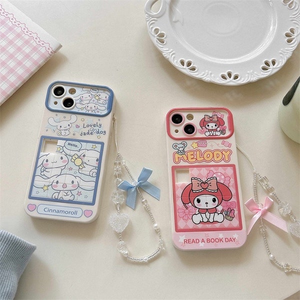 Puzzle coulissant kawaii Cinnamoroll MyMelody coque pour iPhone, personnage anime Kawaii pour iPhone Y2K 2000 style de téléphone, coque de téléphone jouet Fidget