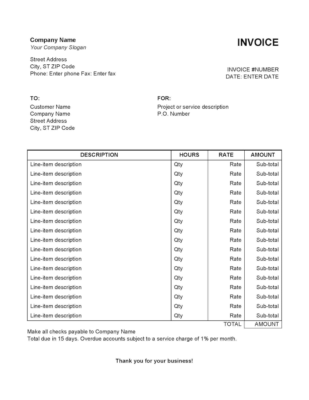 Digital Invoice Form. Business Invoice. Easy and Simple Editable ...