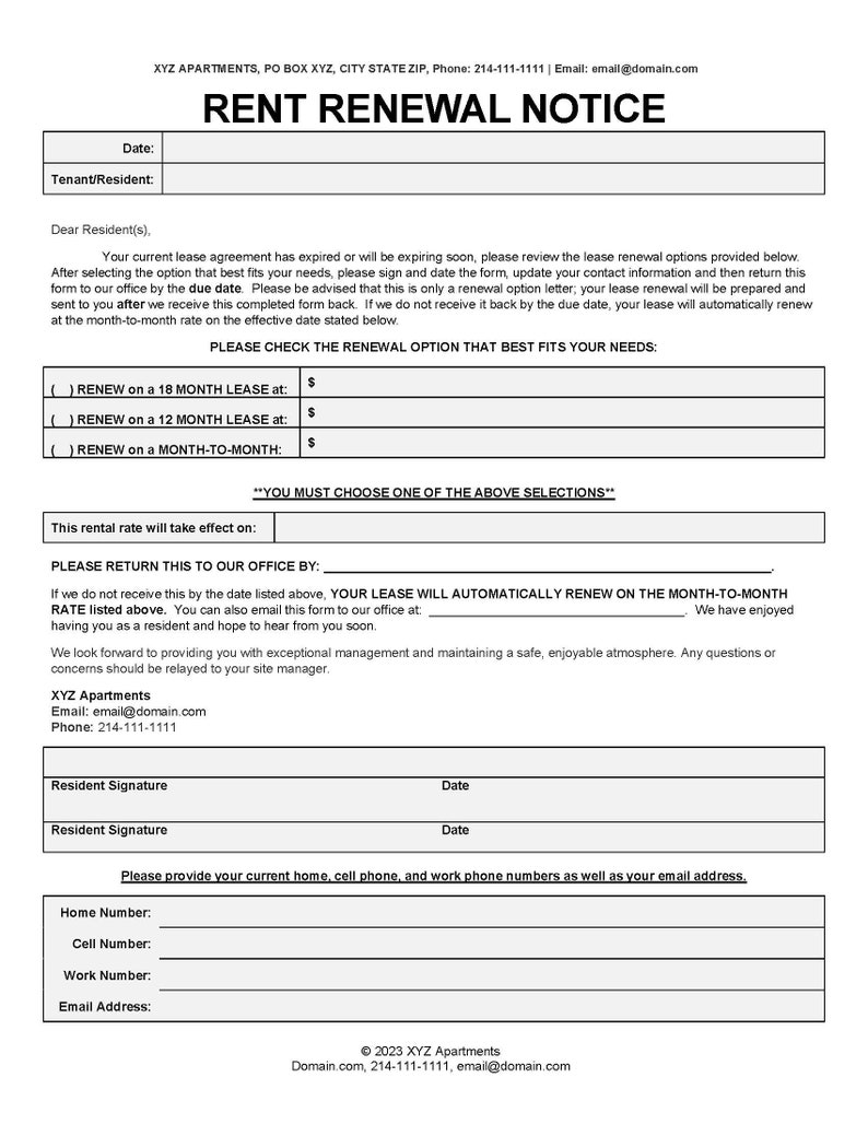 Residential Lease Renewal Form Etsy