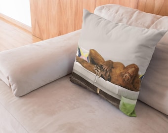 Sasquatch and Raccoon Pillow Cover, Quirky Home Decor