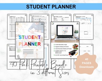 Printable Student Planner Bundle, 40+ Pages (Digital Download)