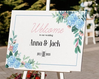 Letrero de lona personalizado de bienvenida a la boda, decoración floral