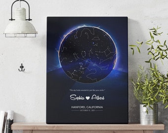 Star Map Canvas, Custom Astronomy Map, Personalized Star Chart, Anniversary Gift, Sentimental Gift for Husband, Boyfriend Wife Memorial Gift