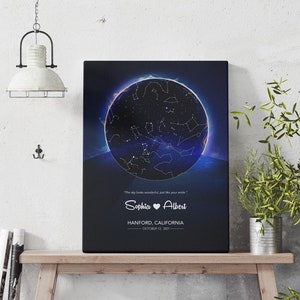Star Map Canvas, Custom Astronomy Map, Personalized Star Chart, Anniversary Gift, Sentimental Gift for Husband, Boyfriend Wife Memorial Gift