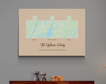 Lienzo personalizado, lugares de nacimiento de la familia, regalo de aniversario personalizado, mapa de la ciudad en lienzo personalizado, día de San Valentín, regalo para el cumpleaños de su novia