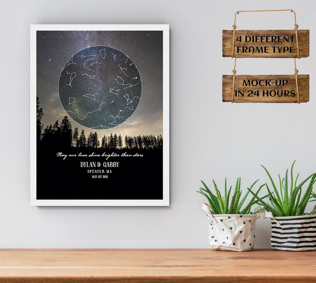 Personalized Star Map Framed Wall Art, Anniversary, Engagement, Couple ...