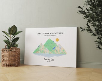 Lienzo con mapa de aventuras personalizado: regalo de viaje perfecto para parejas, arte mural de viaje personalizado para aniversarios, un regalo memorable para cualquier ocasión.