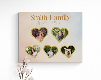 Lienzo familiar para pared, collage de fotos familiares con corazones, regalo para papá y mamá, idea de regalo familiar de Navidad, lienzo familiar personalizado.