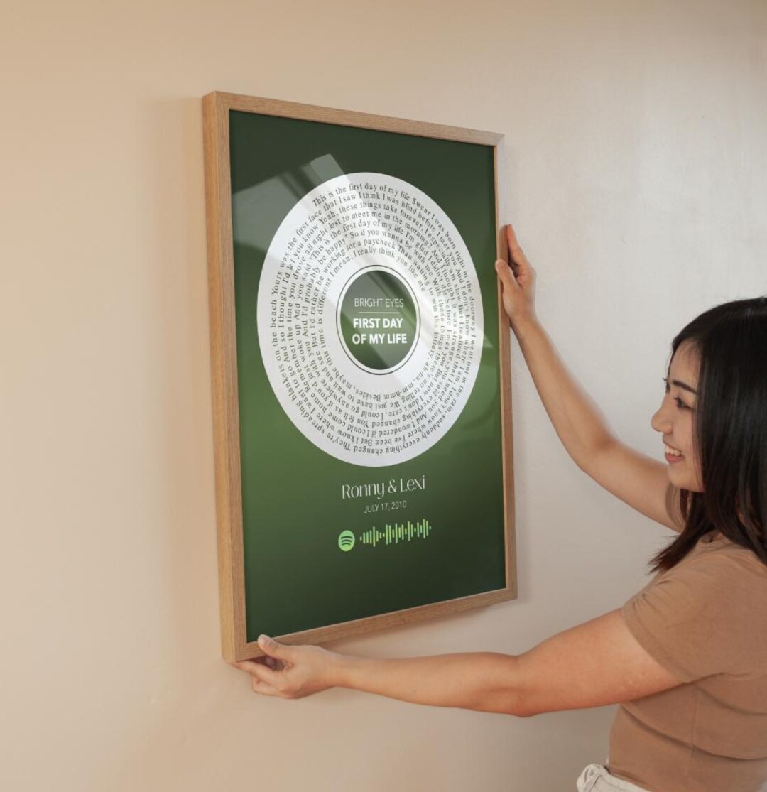 Favorite Song Lyrics Vinyl Record Framed Poster, Custom Wedding