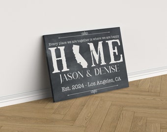 Arte de pared "Hogar, dulce hogar" / Lienzo con el estado de su nuevo hogar / Regalo personalizado para el estado familiar / Idea de regalo de inauguración de la casa / Regalo para la madre / Regalo de despedida