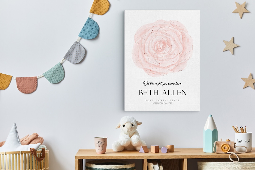 Baby Girl Room Wall Art, Birthdate Star Chart Canvas for Baby Room ...