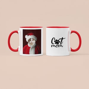 Christmas Cat Mom Mug | Personalized Mug | Custom Photo W/Text | Dog Dad Mug | Cat Mom Mug | Birthday Gift idea for Him | Dog Lover Gift