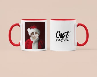 Taza navideña para mamá gata / Taza personalizada / Foto personalizada con texto / Taza para papá perro / Taza para mamá gata / Idea de regalo de cumpleaños para él / Regalo para amantes de los perros