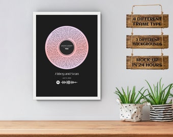 Testi delle canzoni preferite Poster incorniciato con disco in vinile, stampa lirica di canzoni di matrimonio personalizzate, arte da parete per la casa con cornice in legno, regalo di compleanno per la prima canzone da ballo