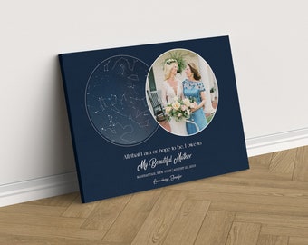 Regalo para mamá / Diseño de carta astral y foto / Cumpleaños, regalo para el Día de la Madre / Lienzo personalizado / Suegra / Idea de decoración del hogar para mamá