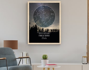 Mapa estelar personalizado por fecha • Póster enmarcado • Regalo de aniversario, regalo de compromiso, regalos para parejas, regalo personalizado para recién casados • Idea de regalo para el Día de la Madre