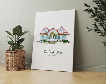 Lienzo de acuarela personalizado, regalo para tu primer hogar