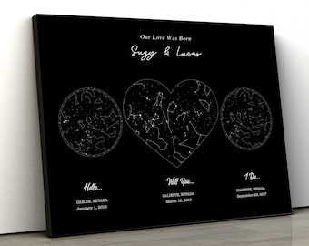 Lienzo de regalo "Cuando nuestras estrellas se alinearon": mapa de constelaciones personalizado para tu amor, lienzo de mapa de constelaciones personalizado, cuando todo comenzó