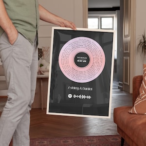 Wedding Song Poster Print in Wooden Frame, Personalized 5th Anniversary Gift, Vinyl Record Wall Art Decoration, Birthday Gift for Wife Hubby