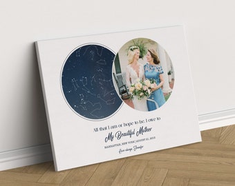 Regalo para suegra / Carta estelar y diseño fotográfico / Cumpleaños, regalo para el Día de la Madre para mamás / Arte de pared en lienzo personalizado / Idea de decoración del hogar para mamá