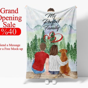 Dog Clipart Blanket, Family & Pet Clipart, Customized Housewarming, Personalized Birthday Gift Girlfriend Picture Fleece Valentines Day Gift
