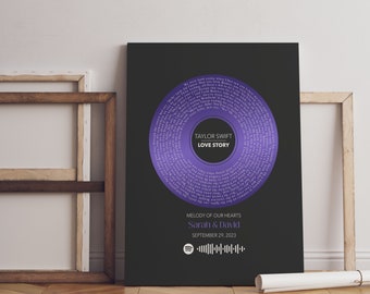 Lienzo personalizado con la letra de nuestra canción, impresión de vinilo con la letra de la canción de boda, regalo único para bodas o cumpleaños, regalo sincero para amantes de la música