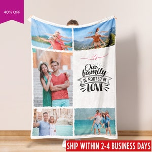 Custom Photo Collage Blanket, Personalized family Picture Text Blanket Sofa Throw Blanket Customized Gift for Valentines Day Birthday Gift