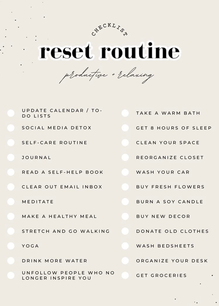 Reset Routine Checklist Printable Etsy