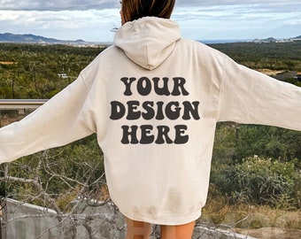 Gildan 18500 Sand Hoodie Mockup, Back of Hoodie Mockup, Oversized Sand Sweatshirt Mock, Trendy Model Mockup, Nature Mockup, Outdoor Mockup