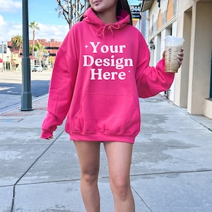 Gildan 18500 Heliconia Hoodie Mockup, Oversized Hoodie Mockup, Trendy Model Mockup, Outdoor Mockup, Aesthetic Coffee Mockup, Lifestyle Mock