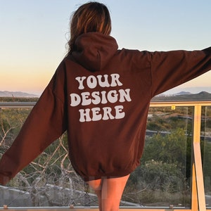 Gildan 18500 Dark Chocolate Mockup, Back of Hoodie Mockup, Oversized Brown Hoodie Mockup, Trendy Model Mockup, Nature Mockup, Outdoors Mock