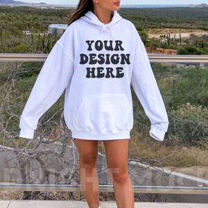 Gildan 18500 White Hoodie Mockup, Oversized Hoodie Mockup, Trendy Model Mockup, Nature Mockup, Aesthetic Sweatshirt Mock, Lifestyle Mockup