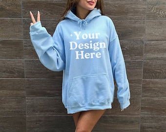 Gildan 18500 Light Blue Hoodie Mockup, Oversized Hoodie Mockup, Trendy Model Mockup, Aesthetic Hoody Mockup, Outdoor Mockup Lifestyle Mockup
