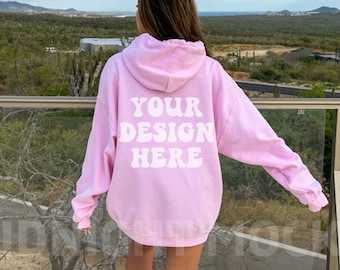 Gildan 18500 Light Pink Hoodie Mockup, Back of Hoodie Mockup, Oversized Hoodie Mockup, Trendy Model Mockup Nature Mockup, Lifestyle Mockup