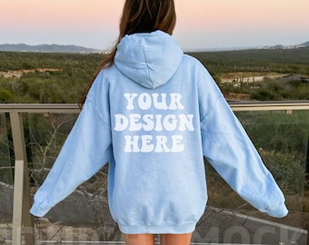 Gildan 18500 Light Blue Hoodie Mockup, Back of Hoodie Mockup, Oversized Hoodie Mockup, Trendy Model Mockup, Nature Mockup, Lifestyle Mockup