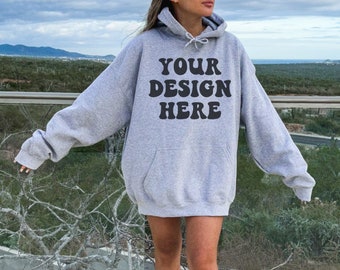 Gildan 18500 Sport Grey Hoodie Mockup, Oversized Hoodie Mockup, Trendy Model Mockup, Outdoor Mock, Nature Mockup, Aesthetic Lifestyle Mock