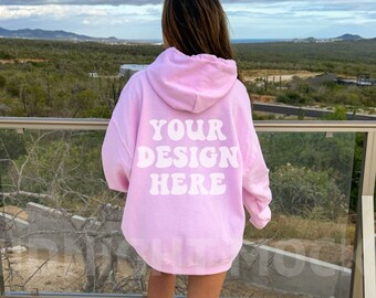 Gildan 18500 Light Pink Hoodie Mockup, Back of Hoodie Mockup, Oversized Hoodie Mockup, Trendy Model Mockup Nature Mockup, Lifestyle Mockup