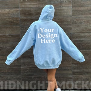 Gildan 18500 Light Blue Hoodie Mockup, Back of Hoodie Mockup, Oversized Hoodie Mockup, Trendy Model Mockup, Outdoor Mockup, Lifestyle Mockup