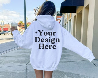 Gildan 18500 White Hoodie Mockup, Back of Hoodie Mockup, Oversized Hoodie Mockup, Trendy Model Mockup, Aesthetic Coffee Mock, Lifestyle Mock