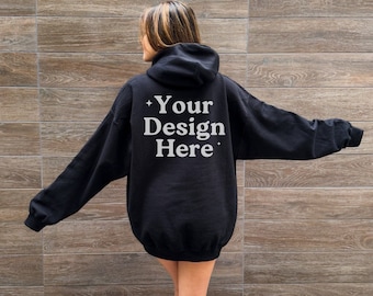 Gildan 18500 Zwarte Hoodie Mockup, Achterkant van Hoodie Mockup, Oversized Hoodie Mockup, Trendy Model Mockup Outdoor Nature Mockup Lifestyle Mockup