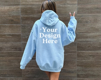Gildan 18500 Light Blue Hoodie Mockup, Back of Hoodie Mockup, Oversized Hoodie Mockup, Trendy Model Mockup, Outdoor Mockup, Lifestyle Mockup