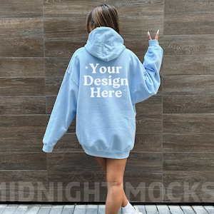 Gildan 18500 Light Blue Hoodie Mockup, Back of Hoodie Mockup, Oversized Hoodie Mockup, Trendy Model Mockup, Outdoor Mockup, Lifestyle Mockup