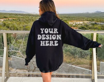 Gildan 18500 Black Hoodie Mockup, Back of Hoodie Mockup, Oversized Hoodie Mockup, Trendy Model Mockup Outdoor Nature Mockup Lifestyle Mockup
